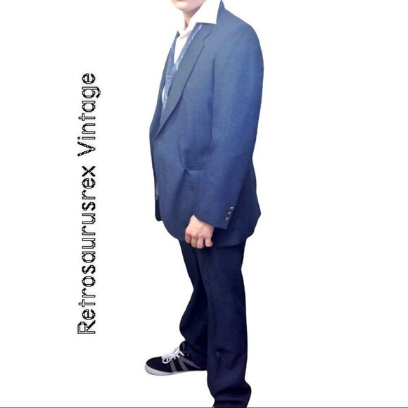 VNTG Steel Blue 2-Pc Men's Rockabilly Suit by Edgeworth, M L - Picture 4 of 6